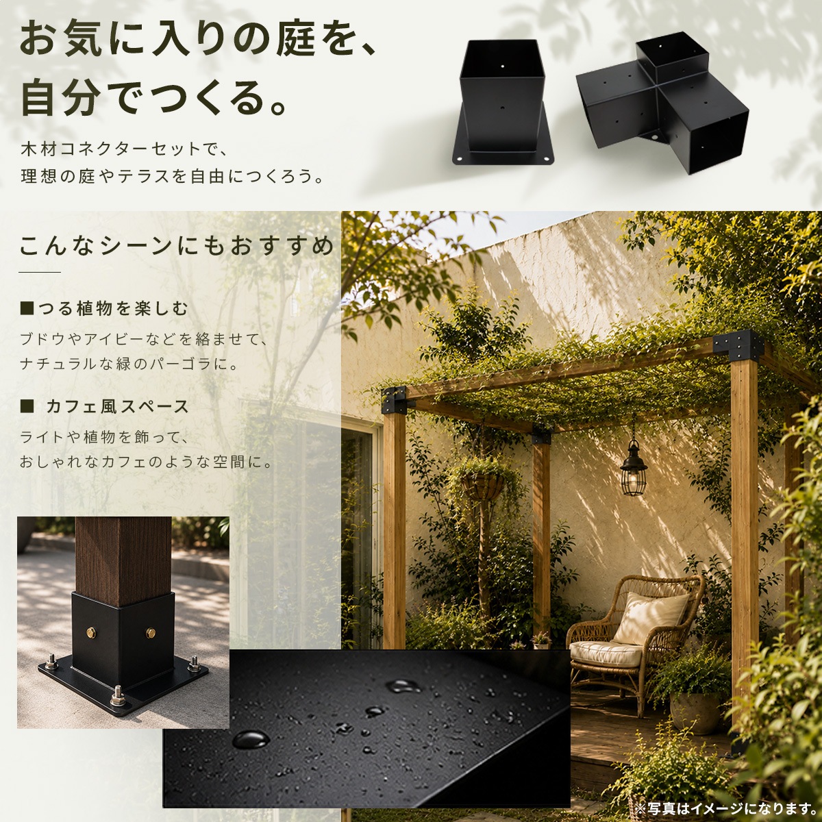 パーゴラ 組立キット 90mm角木材対応 連結セット 木材接続金具のみ 木材コネクター ジョイント 支柱固定金具 DIY ポストベース T字ブラケット サンシェード取付穴付き マットブラック