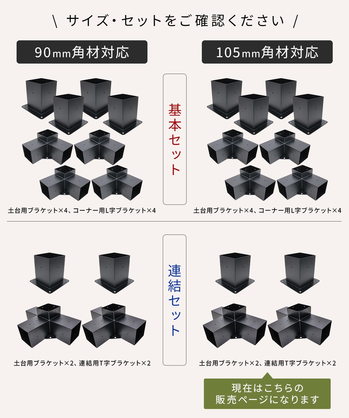 パーゴラ 組立キット 105mm角木材対応 連結セット 木材接続金具のみ 木材コネクター ジョイント 支柱固定金具 DIY ポストベース T字ブラケット サンシェード取付穴付き マットブラック