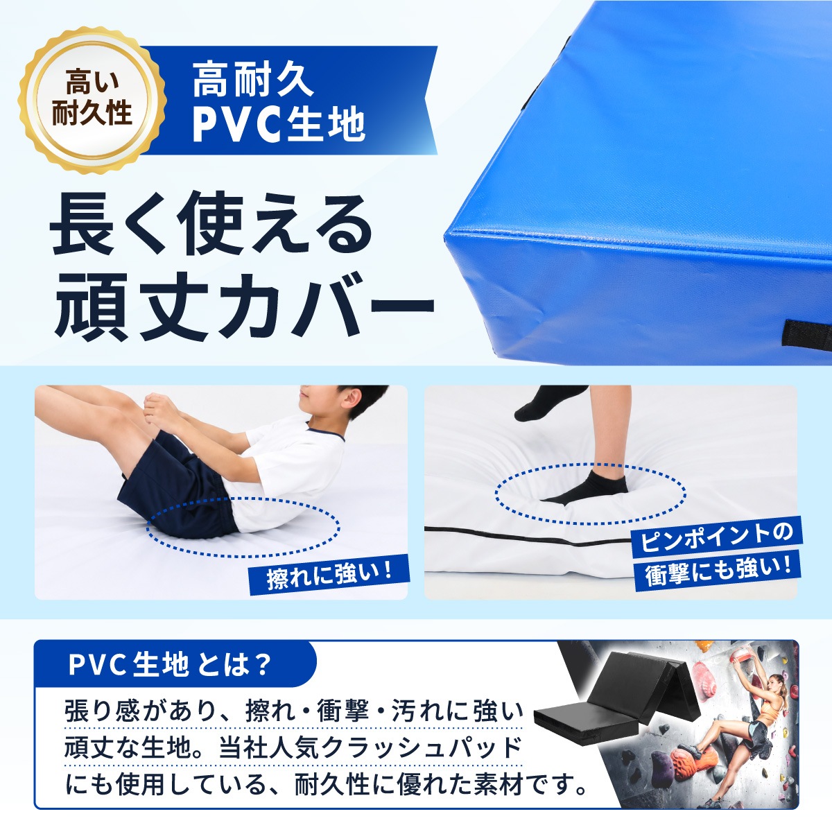 エバーマット 体操マット 極厚 PVC カバー トレーニング 運動マット ボルダリング 跳び箱 学校 幼稚園 保育園 施設用 体育 送料無料 Lサイズ 200×150×20cm