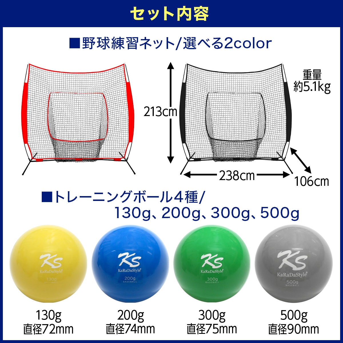 野球ネット トレーニング ボール ウエイトボール 4種セット 練習用