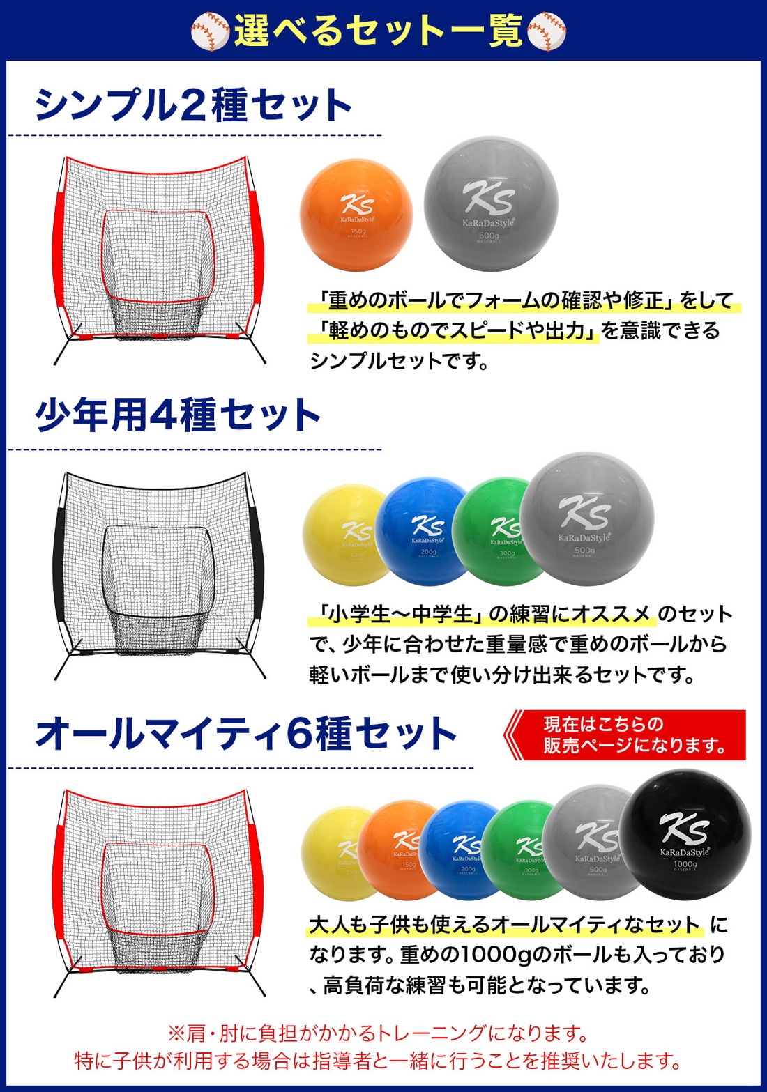 野球ネット トレーニング ボール ウエイトボール 6種セット 練習用