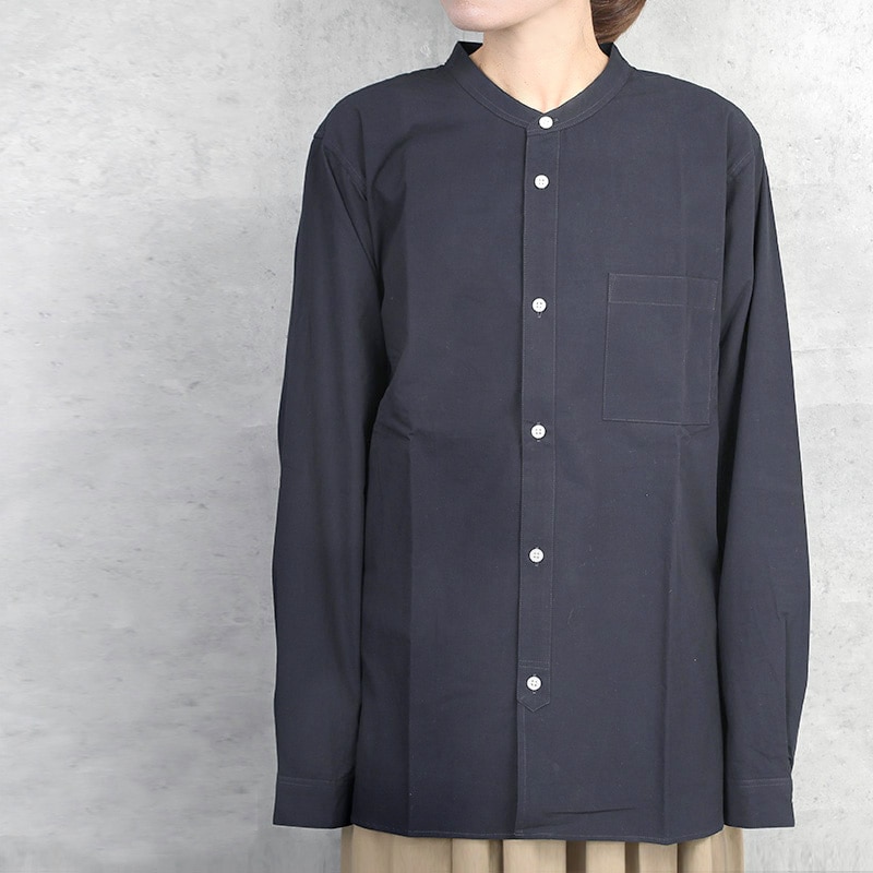 HUIS｜やわらかコットンバンドカラーコットンシャツ NAVY【ユニ