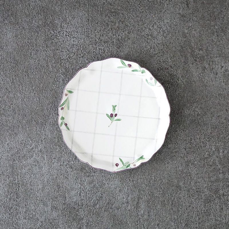 阿部慎太朗｜花形細リム皿5寸 オリーブ/チェック | 趣佳[syuca.jp