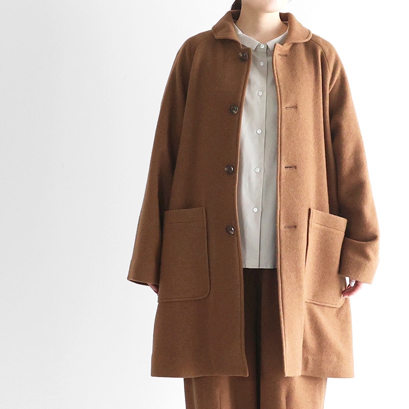 HUIS｜×尾州 縮絨ウールフランネルミドルコート ブラウン【ユニ