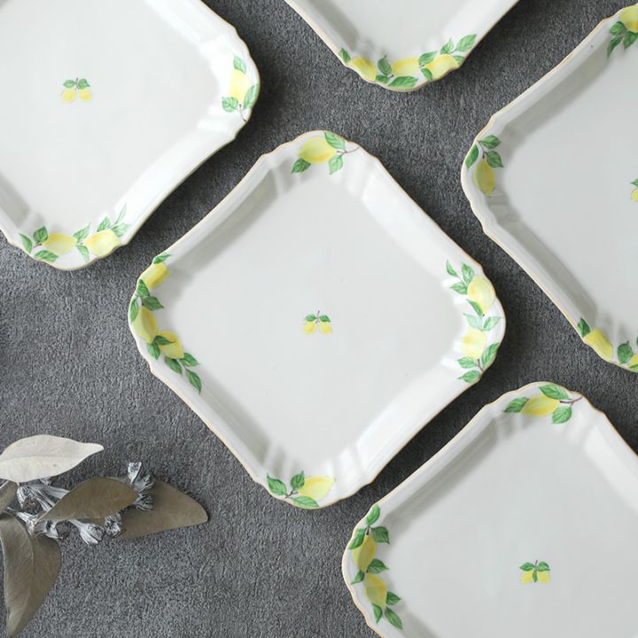 阿部慎太朗｜花形細リム皿スクエア5寸角 檸檬 | 趣佳[syuca.jp