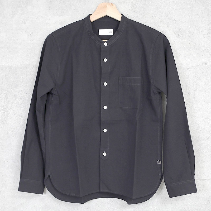 HUIS｜やわらかコットンバンドカラーコットンシャツ NAVY【ユニ