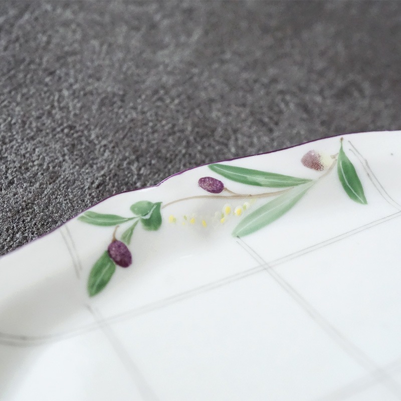 阿部慎太朗｜花形細リム皿5寸 オリーブ/チェック | 趣佳[syuca.jp