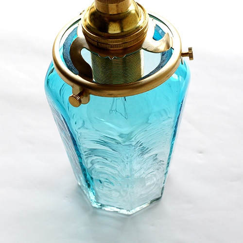 安土草多　ペンダントライト　八角瓶 青 安土草多|ペンダントライト 八角錐台瓶 青透被せ(E17