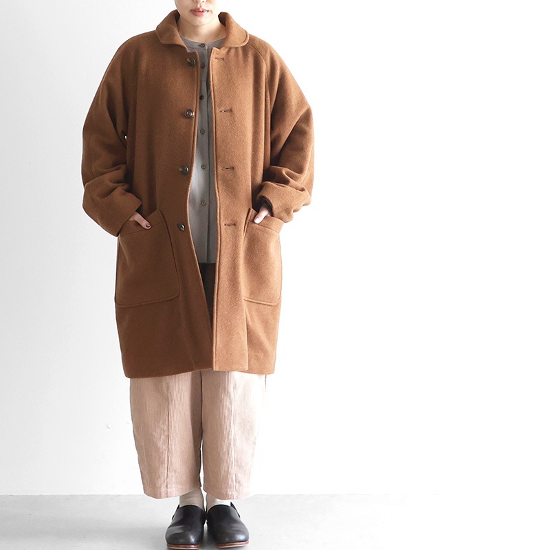 HUIS｜×尾州 縮絨ウールフランネルミドルコート ブラウン【ユニ
