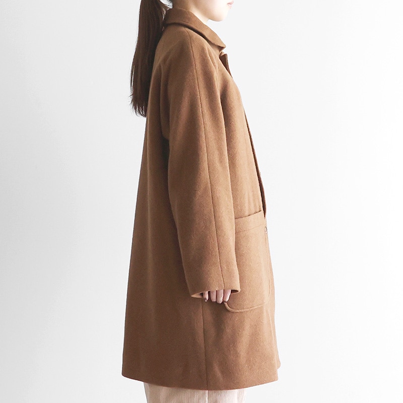 HUIS｜×尾州 縮絨ウールフランネルミドルコート ブラウン【ユニ