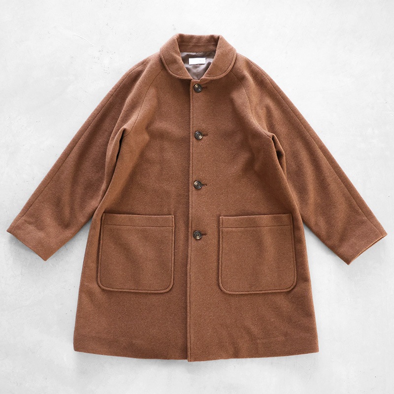 HUIS｜×尾州 縮絨ウールフランネルミドルコート ブラウン【ユニ