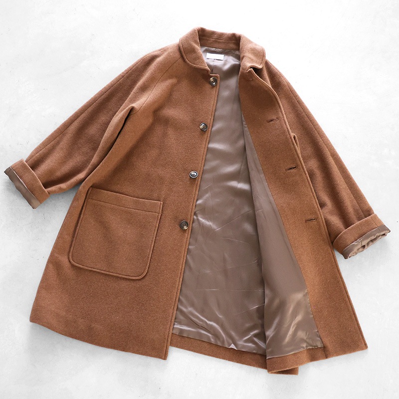 HUIS｜×尾州 縮絨ウールフランネルミドルコート ブラウン【ユニ