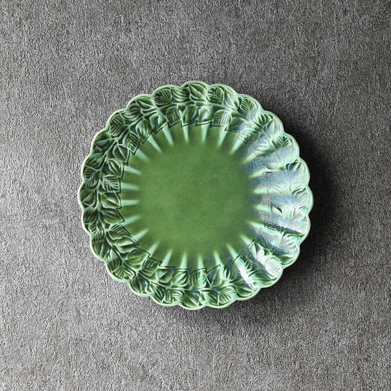 岳中爽果｜輪花型皿 中 葉 彫絵 織部 | 趣佳[syuca.jp] オンライン