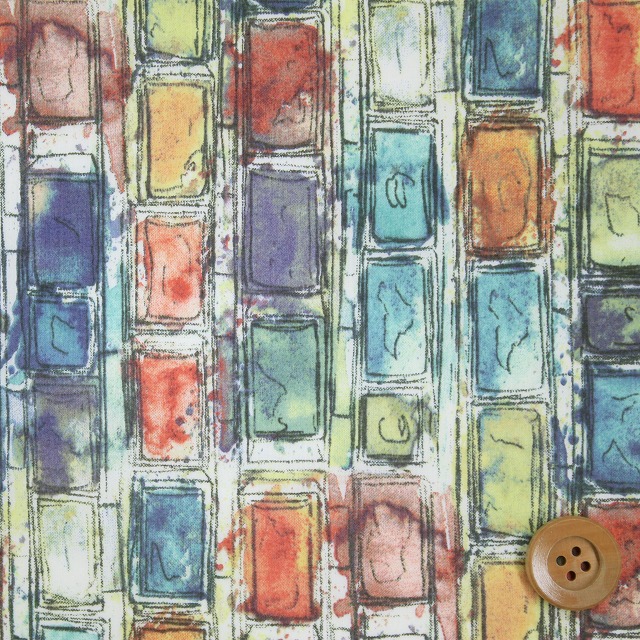 【サンドウ限定復刻色】リバティ・ファブリックス タナローン124（Ian Rhodes イアン・ローズ）イエロー＆ブルーグリーン【3631162・11AT】