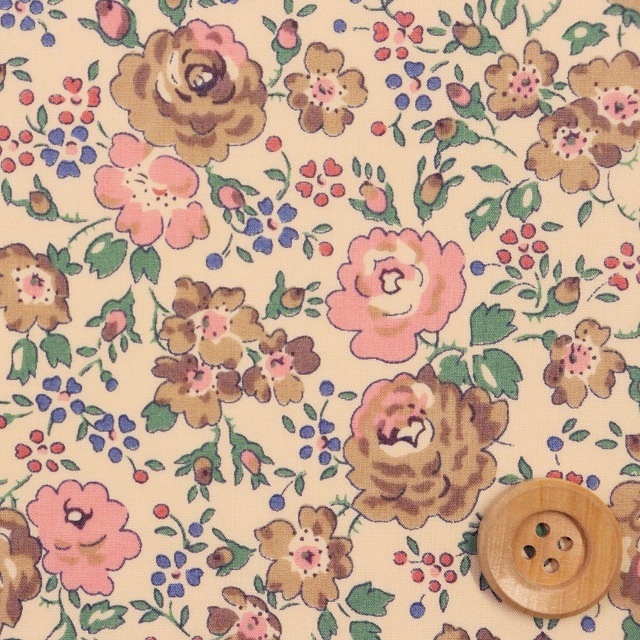 【サンドウ限定復刻色】リバティプリント タナローン(Felicite フェリシテ)ピンク&ブラウン【97-3637113・J13F】