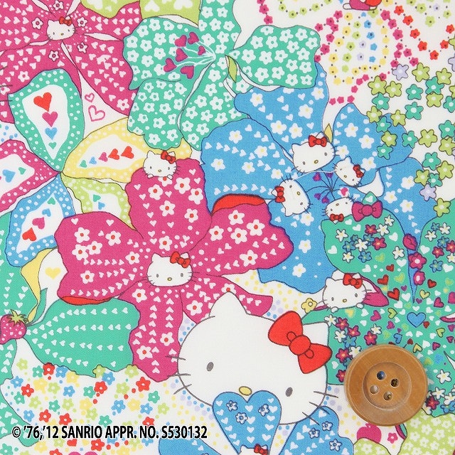 【サンドウ限定復刻色】ハローキティ×リバティプリント タナローン(Mauvey Hello Kitty モービー・ハローキティ)エメラルドグリーン&ピンク【DC27905・12D】