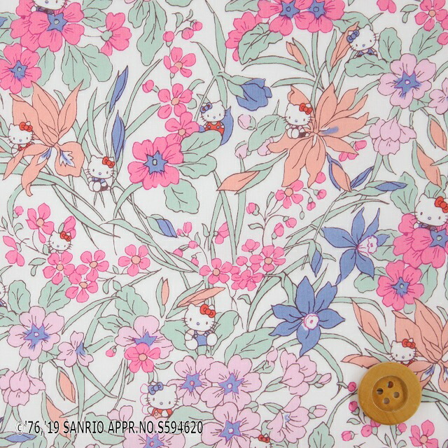 【サンドウ限定復刻色】ハローキティ×リバティ・ファブリックス タナローン（Floral Harvest フローラル・ハーベスト）ライトピンク＆ブルー【DC29968・J19A】