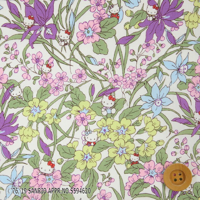 【サンドウ限定復刻色】ハローキティ×リバティ・ファブリックス タナローン（Floral Harvest フローラル・ハーベスト）パープル【DC29968・J19C】