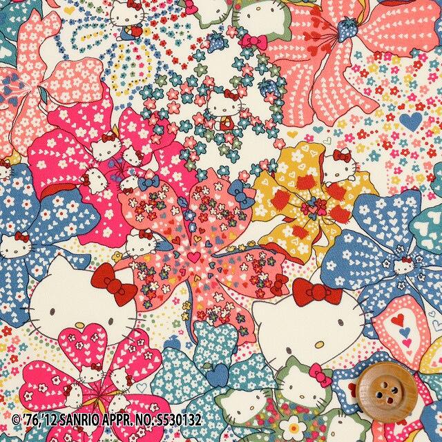 【サンドウ限定復刻色】ハローキティ×リバティプリント タナローン(Mauvey Hello Kitty モービー・ハローキティ)モスグリーン&レッド(生成)【DC27905・12A】