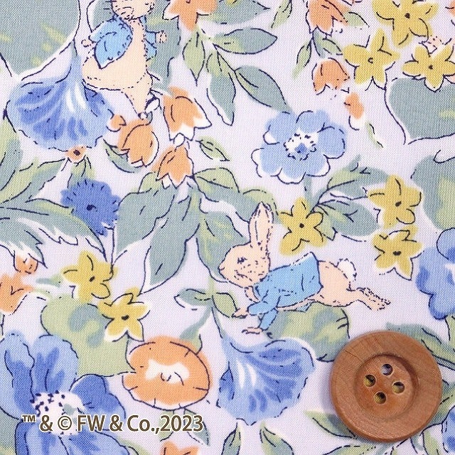 ピーターラビット（TM）× リバティプリント タナローン（Poppy&Honesty Peter ポピー＆オネスティ・ピーター）ライトブルー＆オレンジ【DC32968・J23A】