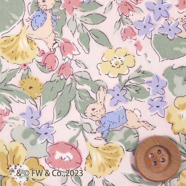 ピーターラビット（TM）× リバティプリント タナローン（Poppy&Honesty Peter ポピー＆オネスティ・ピーター）ライトピンク＆グリーン【DC32968・J23B】