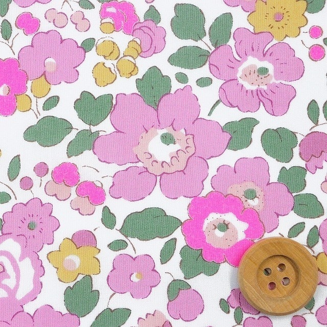 リバティプリント タナローン（Betsy ベッツィ）グリーン＆スモーキーピンク/ピンクネオン【3332019N・J23B】