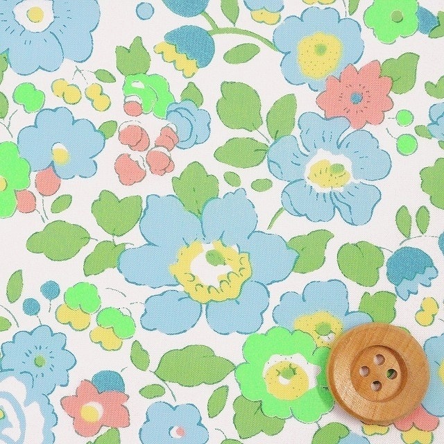 リバティプリント タナローン（Betsy ベッツィ）ライトブルー/グリーンネオン【3332019N・J23D】