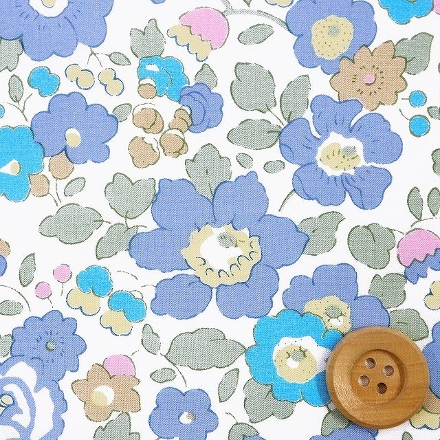 リバティプリント タナローン（Betsy ベッツィ）カーキ＆ブルー/ブルーネオン【3332019N・J23E】