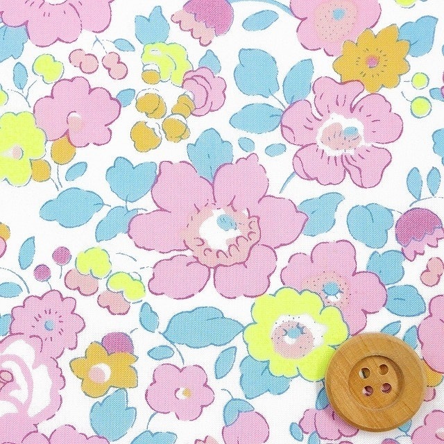 リバティプリント タナローン（Betsy ベッツィ）スモーキーピンク＆ブルー/イエローネオン【3332019N・J23F】