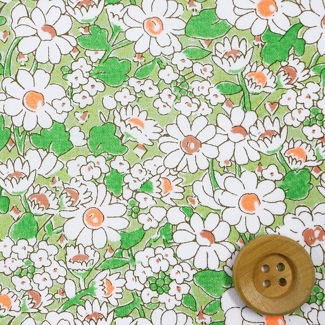 リバティプリント タナローン（Alice Neon アリス・ネオン）グリーン/オレンジネオン【DC32677・J23C】