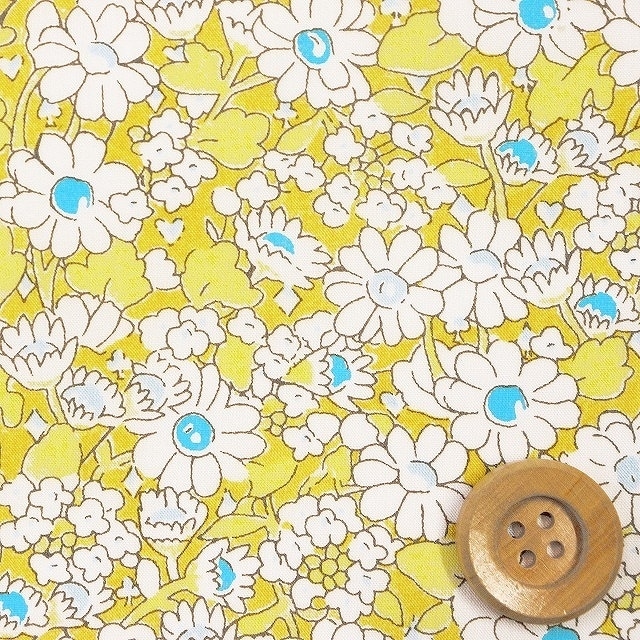 リバティプリント タナローン（Alice Neon アリス・ネオン）イエロー/ブルーネオン【DC32677・J23D】