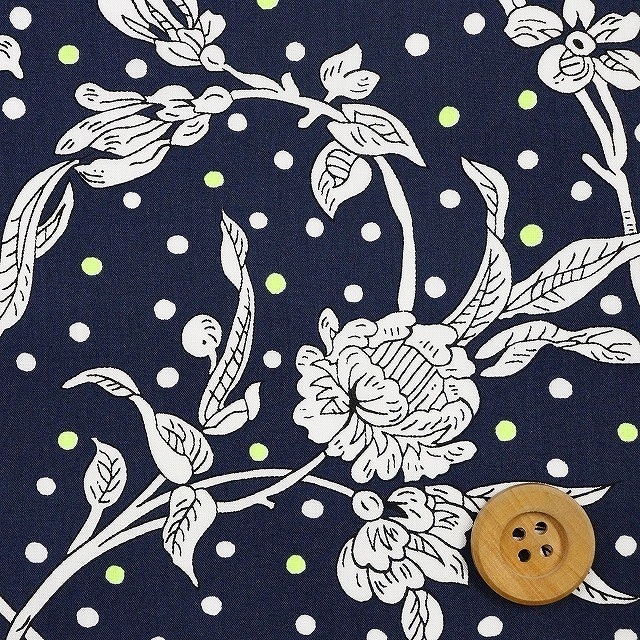 リバティプリント タナローン（Malory Neon マロリー・ネオン）ネイビー/イエローネオン【DC32679・J23A】