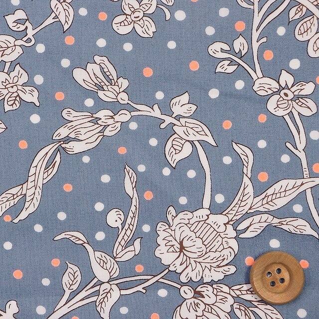 リバティプリント タナローン（Malory Neon マロリー・ネオン）ブルーグレー/オレンジネオン【DC32679・J23C】