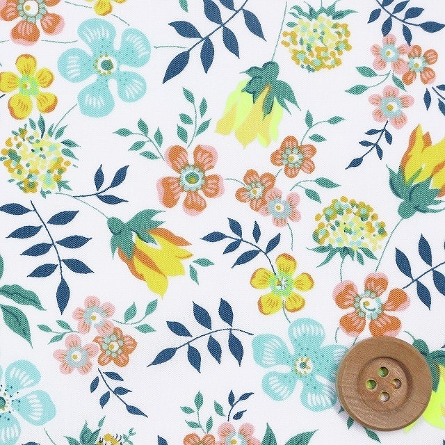 リバティプリント タナローン（Edenham Neon エデナム・ネオン）イエロー＆オレンジ/イエローネオン【DC32681・J23C】