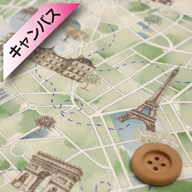 リバティプリント【11号帆布/インクジェットプリント】(Rue de Paris ルー・ドゥ・パリス)グリーン【DC30641・22B】