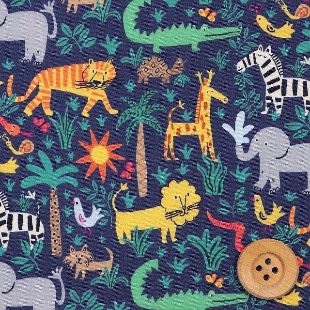 【セール対象商品】リバティプリント タナローン（Louie's Jungle ルイズ・ジャングル）ネイビー地【363J6440・C】