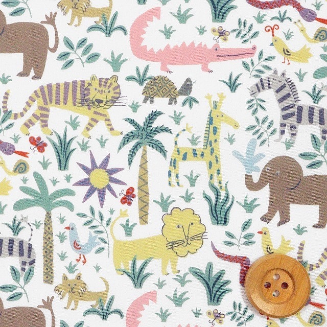 リバティプリント タナローン（Louie's Jungle ルイズ・ジャングル）イエロー＆ブラウン＆ピンク【363J6440・D】