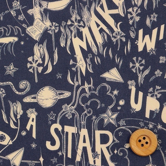 【セール対象商品】リバティプリント タナローン（Star Wishes スター・ウィッシィーズ）ベージュ＆ネイビー【363J6441・B】