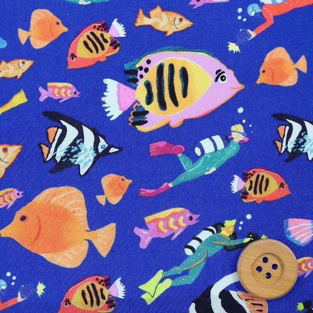 リバティ・ファブリックス タナローン（With The Fishes ウィズ・ザ・フィッシィーズ）ブルー【22-5842105・SW22C】