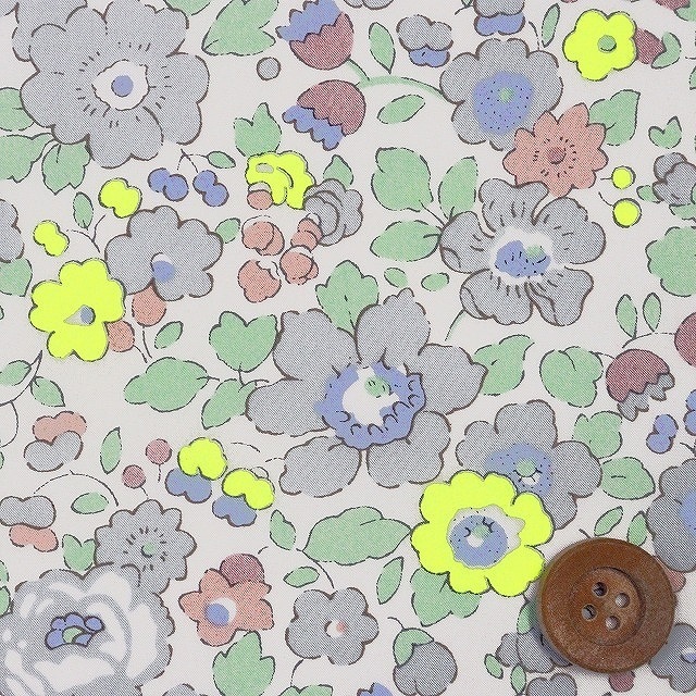 リバティプリント タナローン（Betsy ベッツィ）ライトグレー（ネオンカラー）【3332019N・J22F】