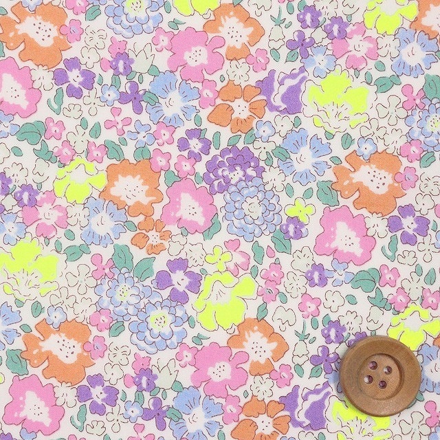 リバティプリント タナローン（Michelle ミシェル）イエロー＆オレンジ（ネオンカラー）【3636017N・J22C】