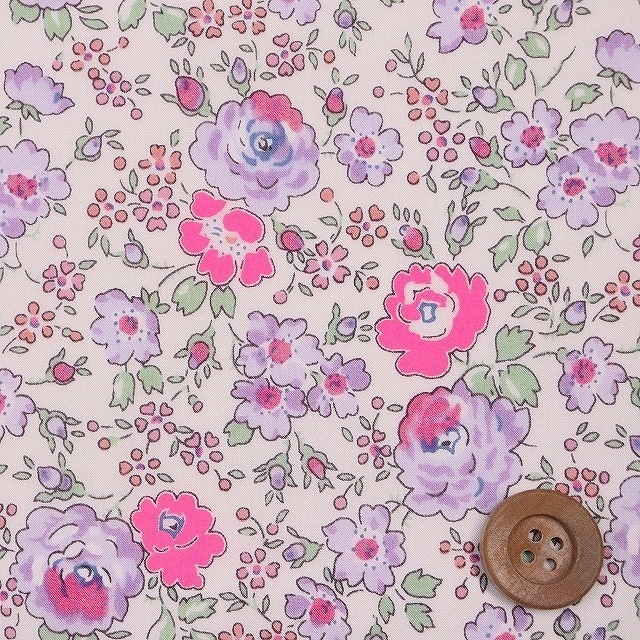 リバティプリント タナローン（Felicite フェリシテ）ピンク＆ライトパープル（ネオンカラー）【97-3637113N・J22A】