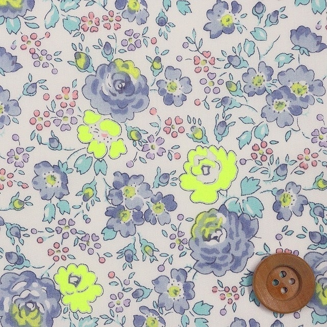 リバティプリント タナローン（Felicite フェリシテ）イエロー＆ライトブルー（ネオンカラー）【97-3637113N・J22B】