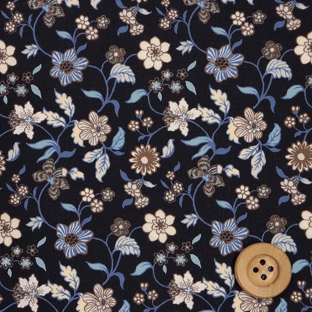 リバティプリント タナローン（Katherine Court キャサリン・コート）ブラック地【22-3632102・SD22B】