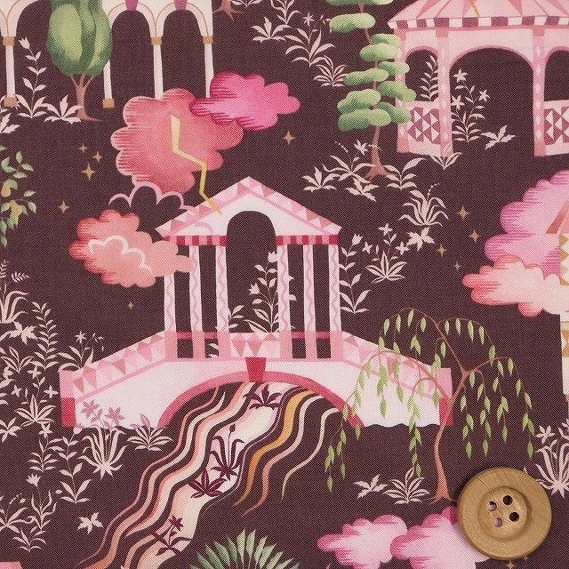 リバティプリント タナローン（Kingdom キングダム）ピンク＆ブラウン【22-3632109・22AT】