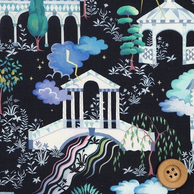 リバティプリント タナローン（Kingdom キングダム）ブルー＆ブラック【22-3632109・22BT】