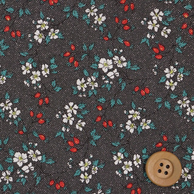 【セール対象商品】リバティプリント タナローン（Hips 'N' Hops ヒップス・アンド・ホップス）ダークグレー（ラメ【88-3338253G・J21D】