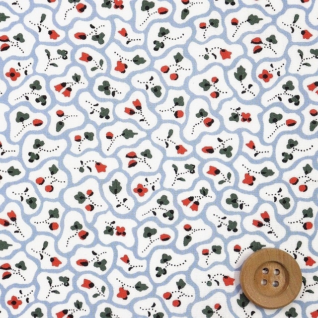 リバティプリント タナローン（Floral Paving フローラル・ペービング）オレンジ＆ライトブルー【DC31448・A】