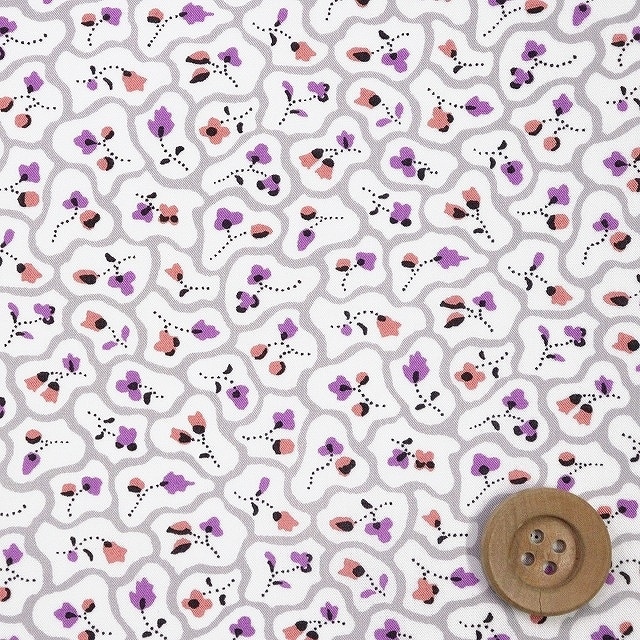 【セール対象商品】リバティプリント タナローン（Floral Paving フローラル・ペービング）パープル＆ライトグレー【DC31448・B】