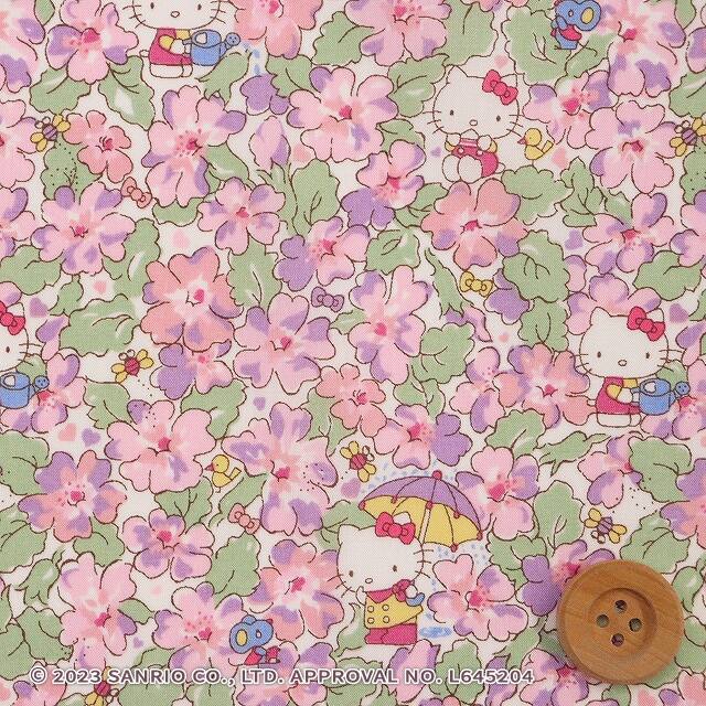 ハローキティ×リバティ・ファブリックス タナローン（Primrose Meadow プリムローズ・メドゥ）パープル＆ピンク【DC33493・J24C】